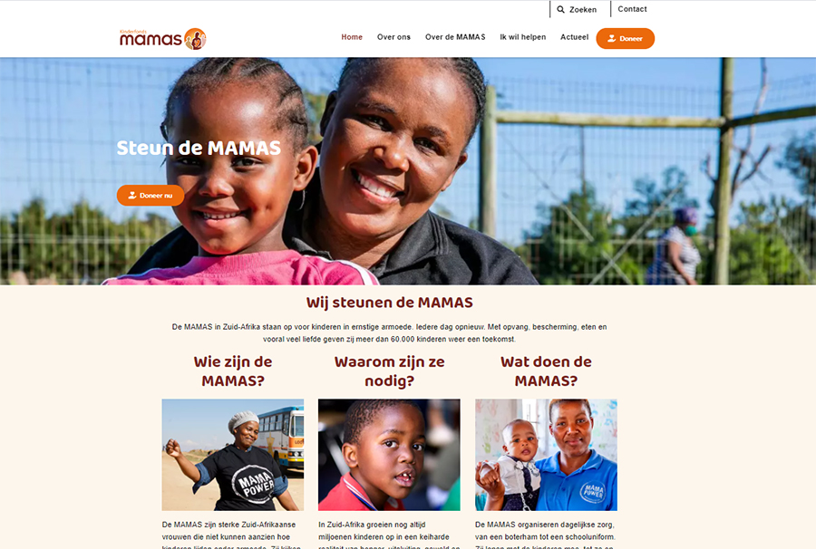 Homepagina van website Kinderfonds MAMAS